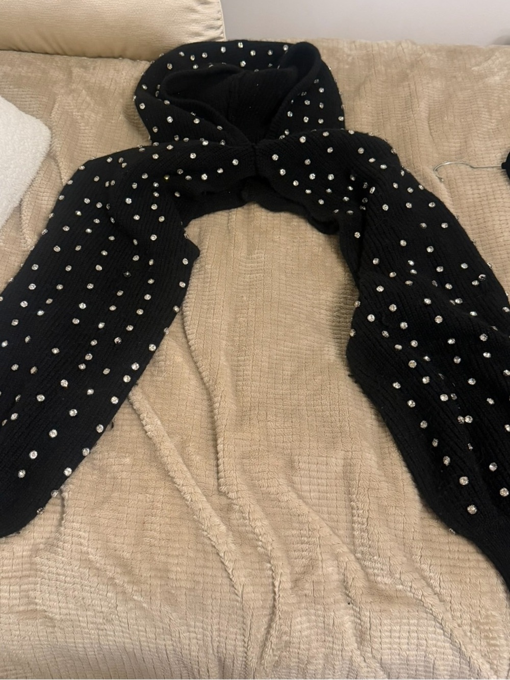 Black Studded Knit Hooded Scarf - Women's Accessory